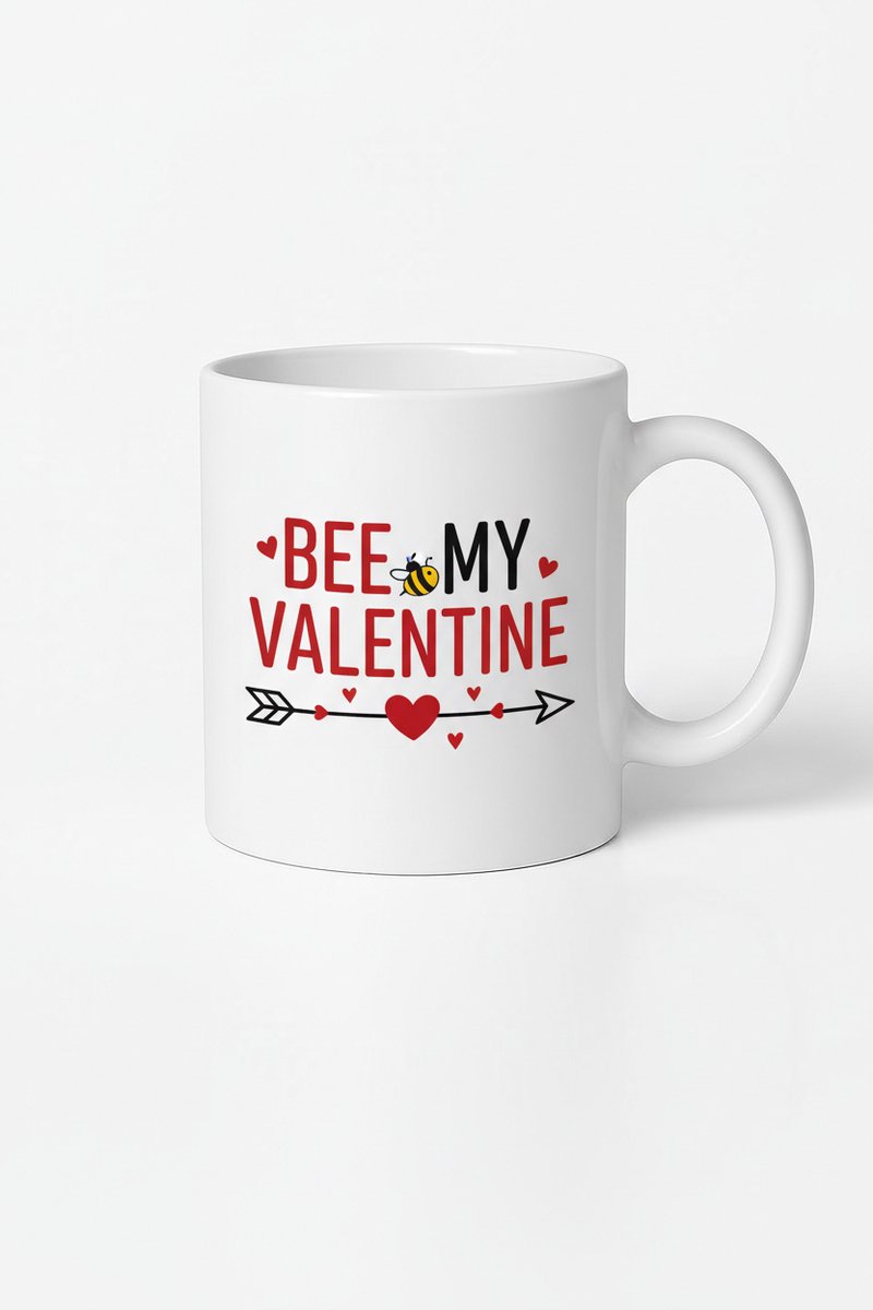 Valentijnsdag Mok - 'Bee My Valentine' Beker met Bij en Hartjes - Romantisch Cadeau