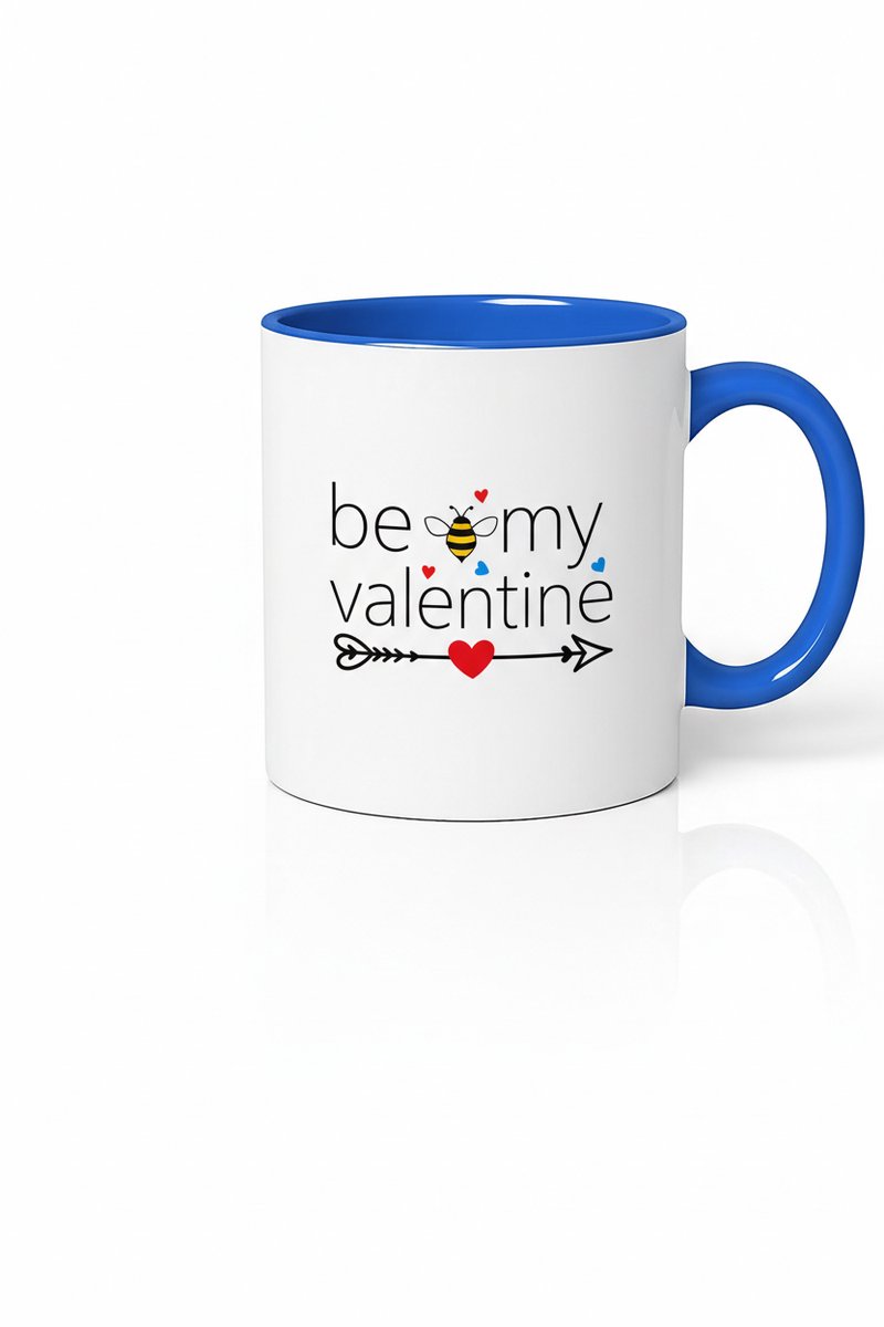 Valentijn Mok "Be My Valentine" met Bij en Hartjes - Liefdevol Keramiek Cadeau