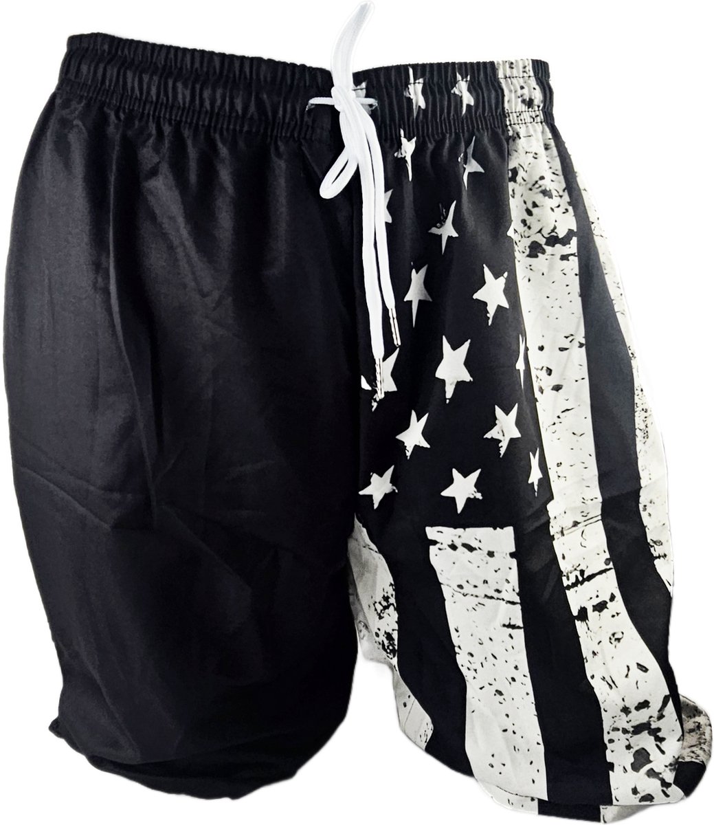 BamBella ® - Zwembroek - Maat L/XL - zwart met print amerikaanse vlag wemshorts - short man mannen korte broek heren