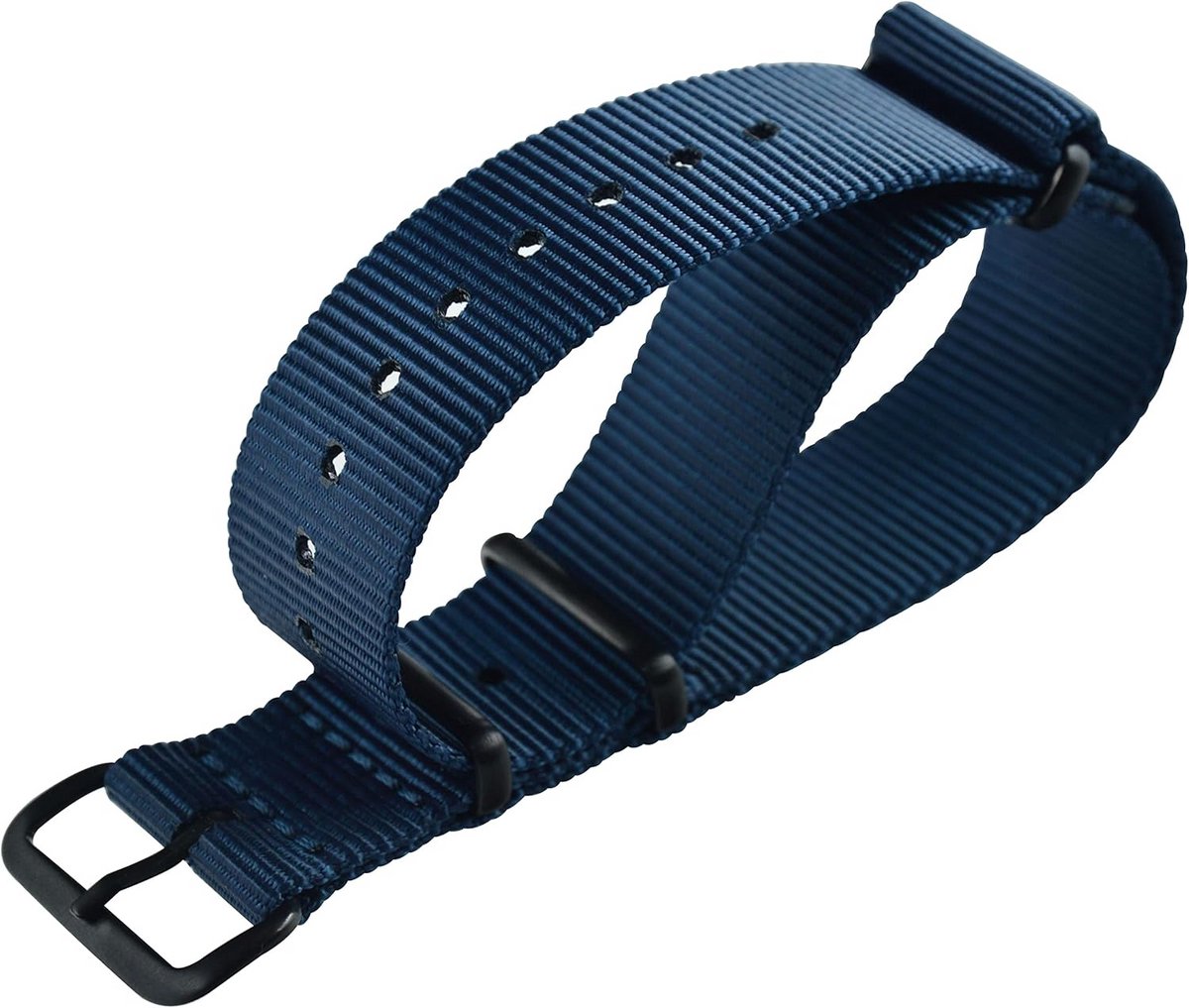 Dunne Nylon Horlogeband met Matzwarte Gesp - Geschikt voor Diverse Maten (17-24 mm)