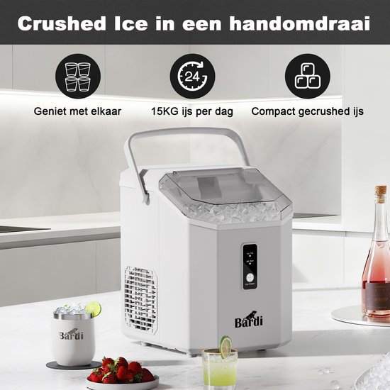 Bardi 1.1L - Nugget IJsblokjesmachine Square - Crushed Ice Maker met IJsschep - 15kg/24 uur - Ijsblokjesmaker - Met Luxe Thermosbeker - RVS van Bardi — afbeelding 3