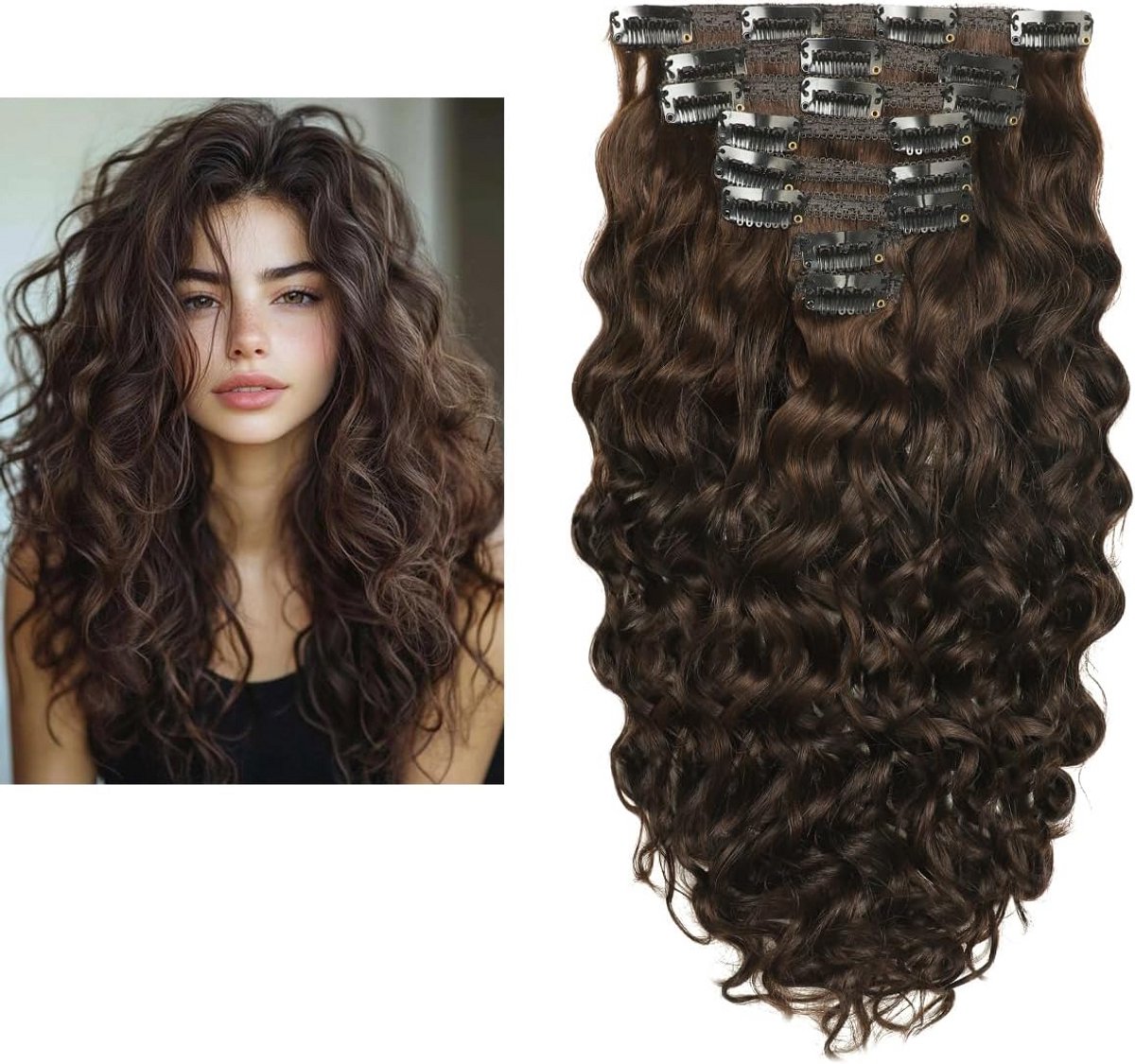 Clip-in Extensions Golvend Echthaar Midden Bruin 40cm - Volume & Lengte Haarverlenging