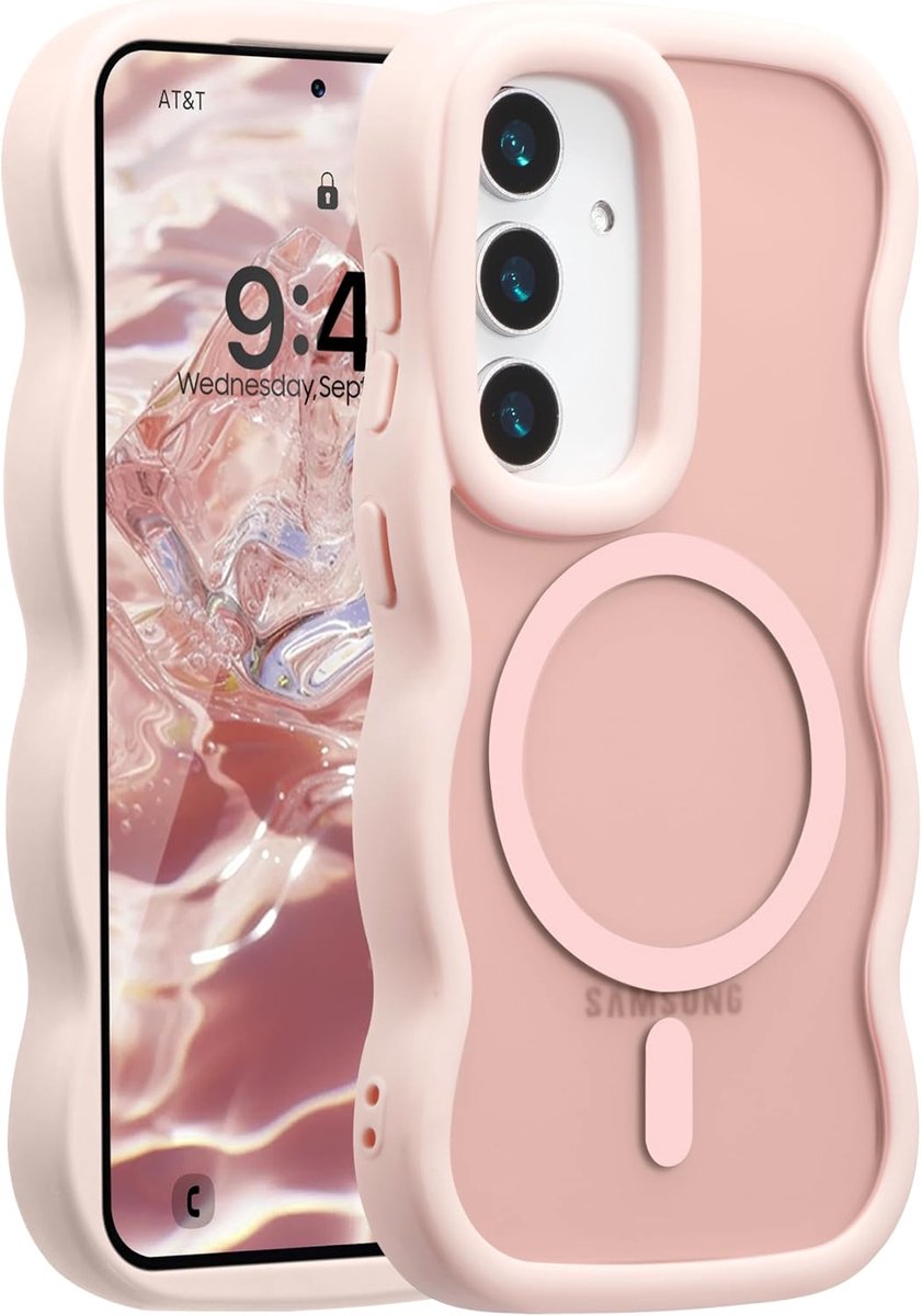 YPCd MagSafe Hoesje Geschikt voor Samsung Galaxy S25 Plus – Shockproof TPU – Curly Wave Backcover – Anti-Slip – Roze