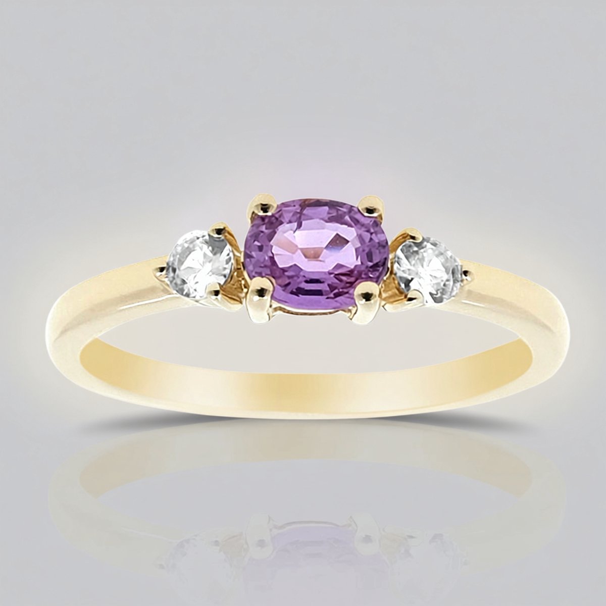 Cavill - 9K Geelgouden Ring met Ovale Ceylon Paarse Saffier 0,423 ct en 0,162 ct Zirkoon - Elegante Damesring Tijdloze Edelstenen