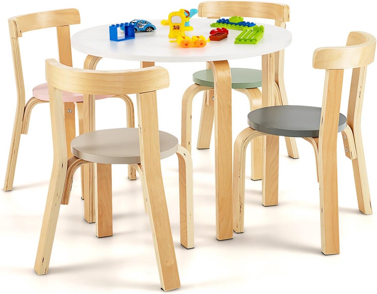 Houten Kinderzitset Tafel en 4 Stoelen voor Eet- en Speelplezier