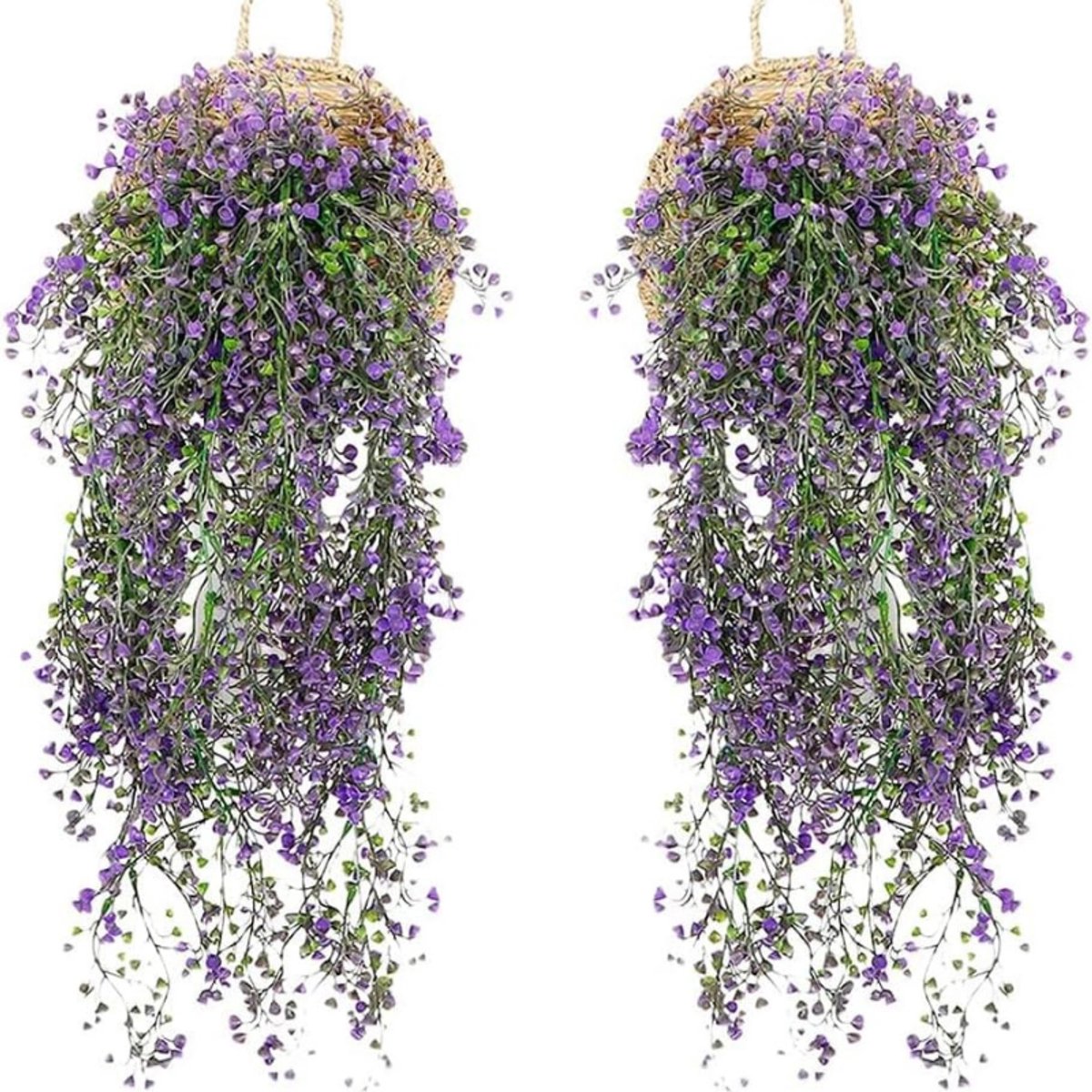BOG Set Van 2 Kunstbloemen - Hangende Nepplanten Voor Muur, Patio, Tuin En Bruiloft - Onderhoudsvrije Decoratie Voor Binnen En Buiten Paars