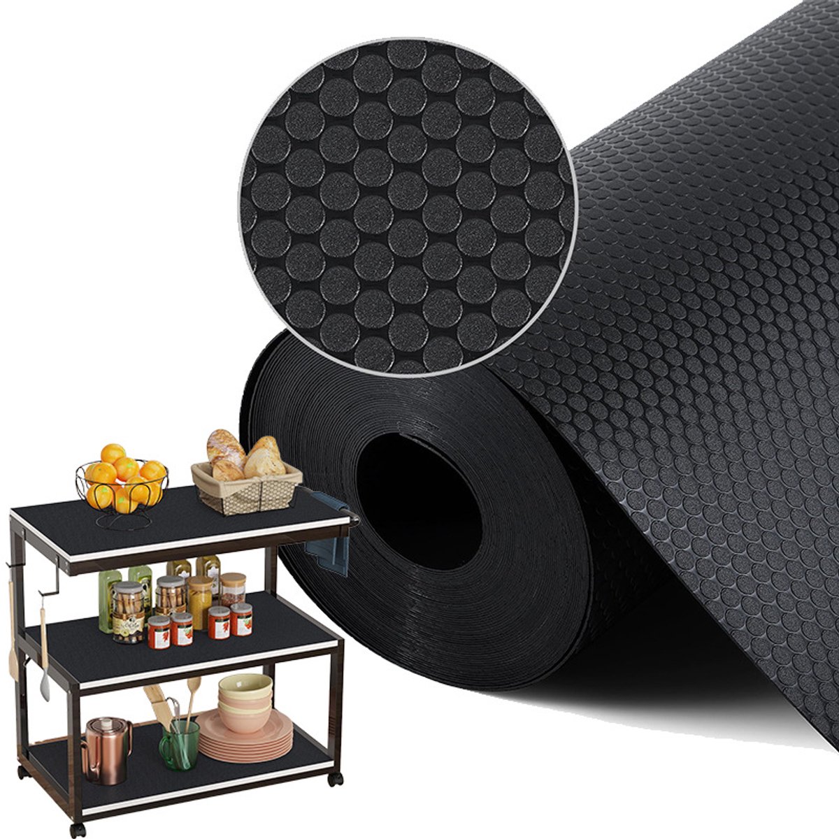 4 Stuks Zwarte Plank Matten - Niet-Klevend Plank Liner voor Keukenkasten, Lades, Badkamer en Koelkast (45x30 cm)
