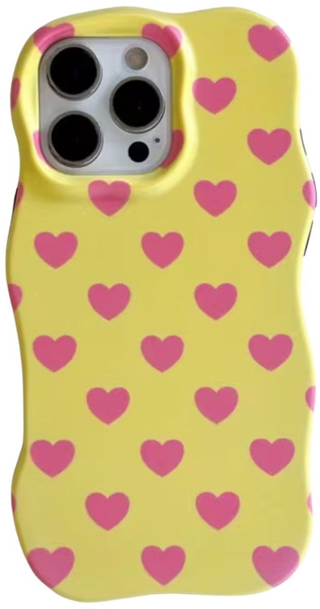 4SMH® Telefoonhoesje Geschikt voor Apple iPhone 16 - Geel Hartjes Hoesje - Glossy & Wavy - Harde TPU Phone Case - Smartphone & Telefoonhoesjes - Mobiele Telefoon Bescherming