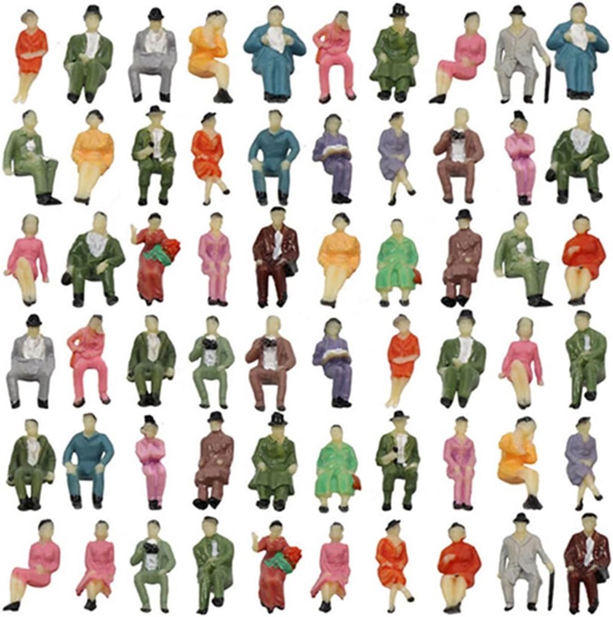 60x Zittende Model Figuren Schaal 1:87 - Geschilderde Passagiers voor Treinbanen en Diorama's
