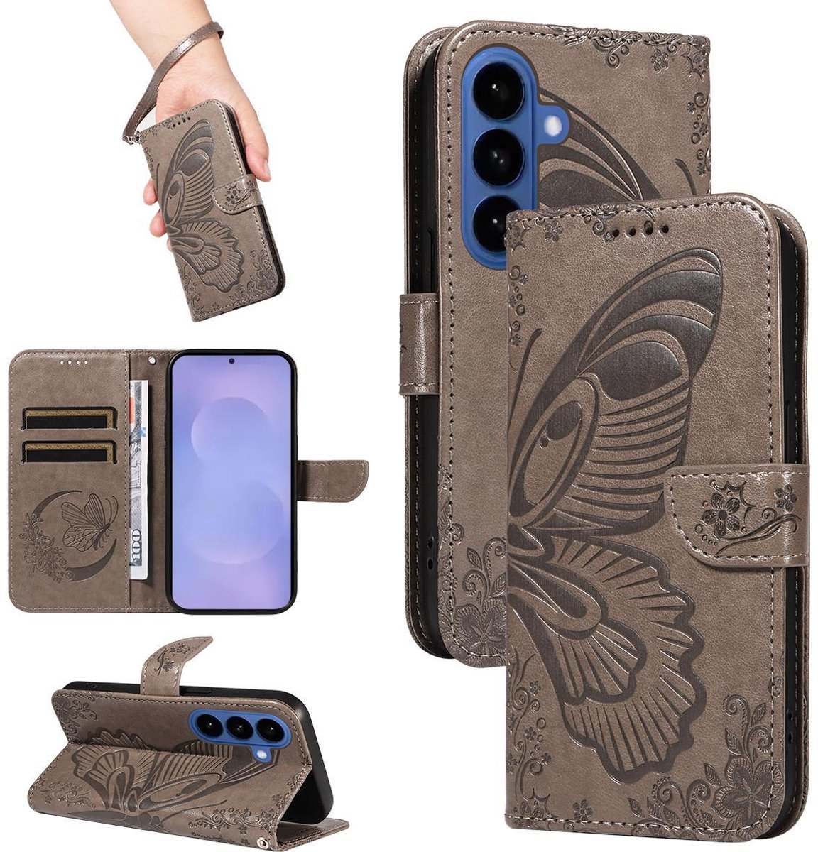 Mobigear Telefoonhoesje geschikt voor Samsung Galaxy S26 Plus Hoesje | Mobigear Butterfly Bookcase Portemonnee | Pasjeshouder voor 2 Pasjes | Telefoonhoesje voor Pinpas / OV Kaart / Rijbewijs - Grijs