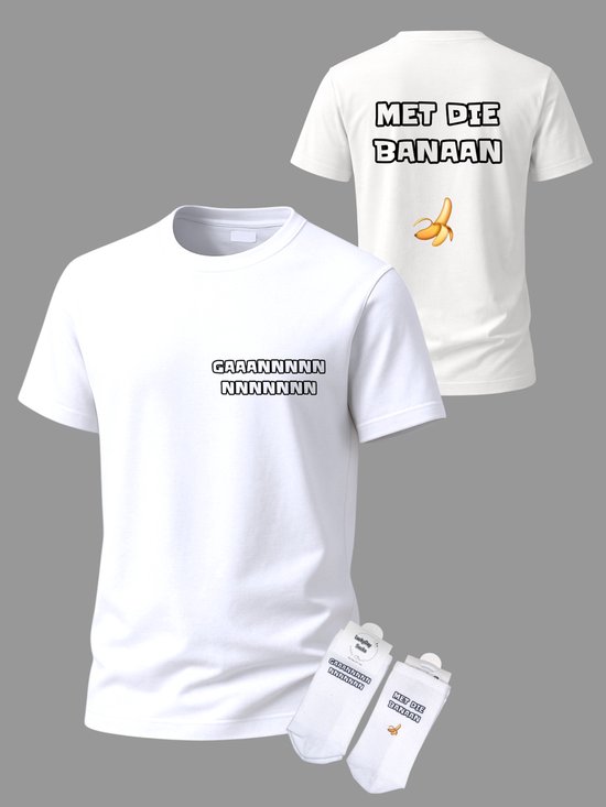 T-shirt Grappige tekst - Giftset - Gaan met die banaan - Party Shirt - Cadeau set shirt en sokken - Grappig cadeau voor vrouw en man - Verjaardag - Kerst cadeau - Festival t-shirt set - Vaderdag - Moederdag - T-shirt voor dames en heren - Maat S