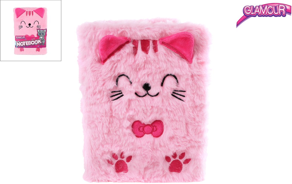 Glamour notitieboek fluffy kat A5 roze 80 bladzijden kinderen.