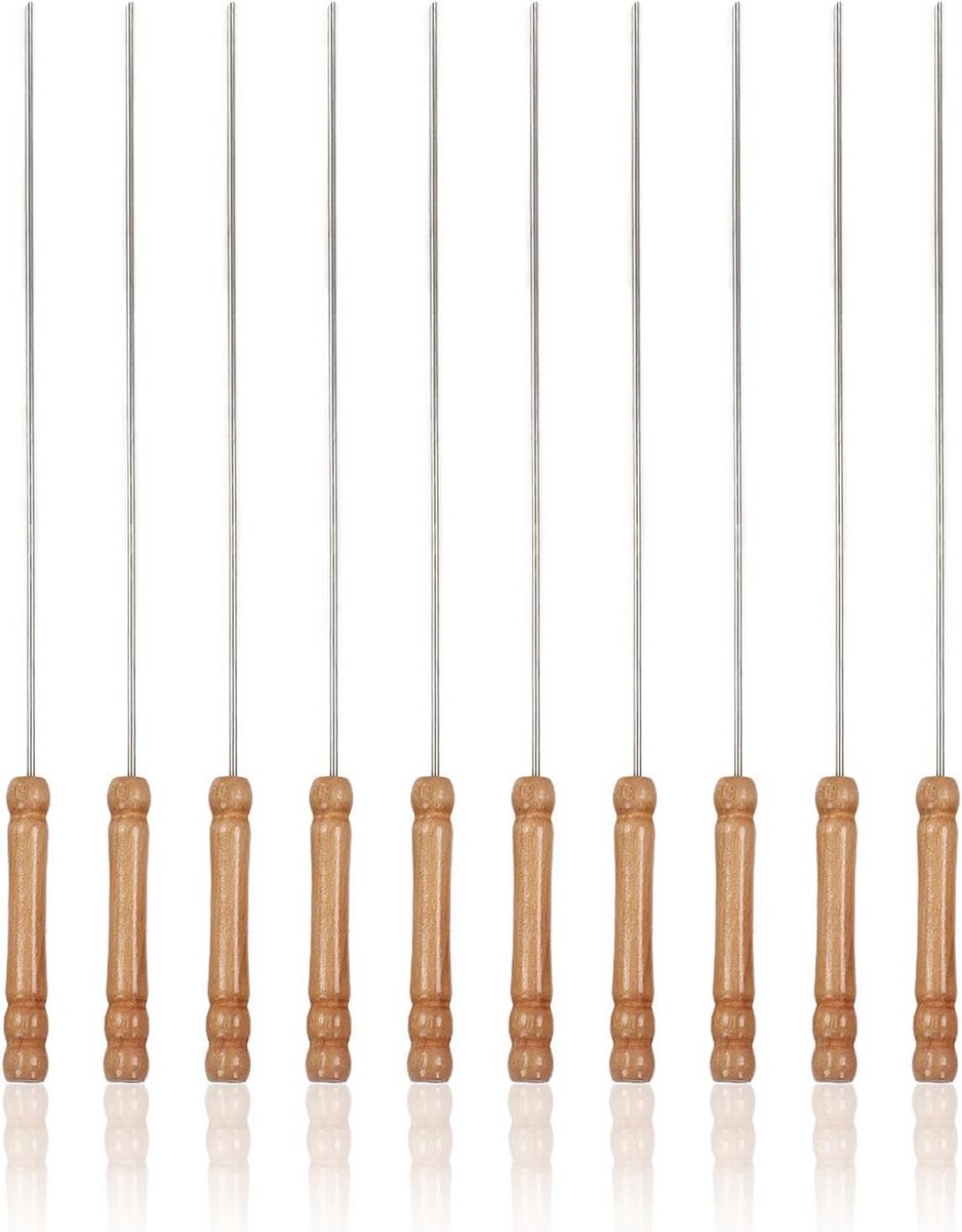 10 stuks BBQ Spiesjes met Houten Handvat, Roestvrij Staal