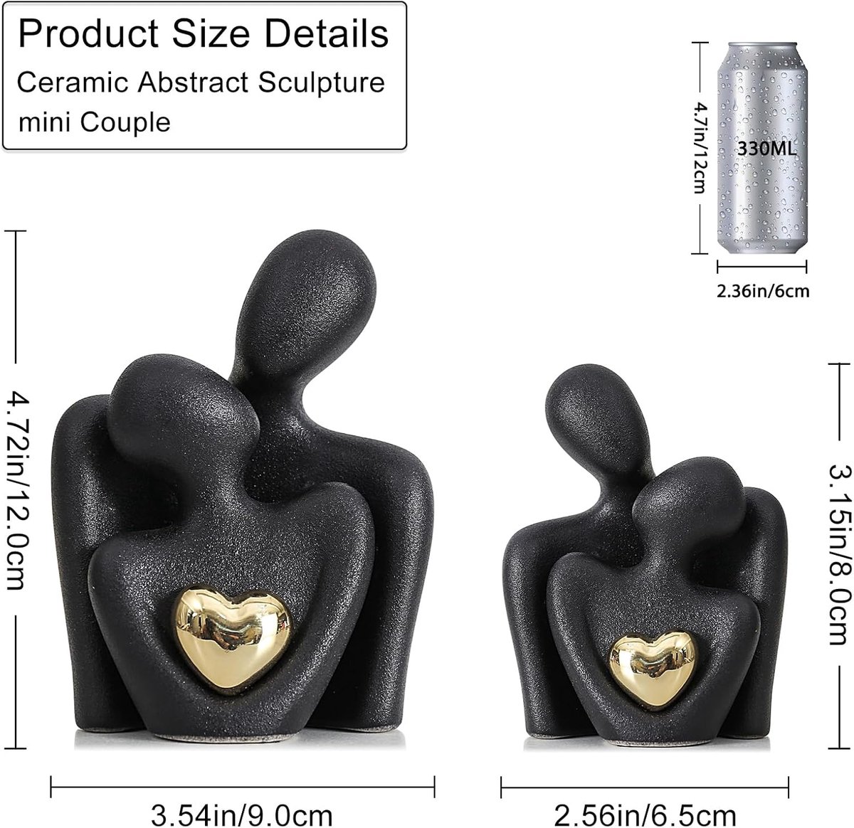 Mini Paar Standbeeld TV-Stand Decor voor Woonkamer en Slaapkamer, Abstract Sculptuur Knick-Knacks Home Decor Koppels van Liefde - Romantic Valentine's Day Gifts,12 cm / zwart — cadeau in Wonen & Interieur - foto 7