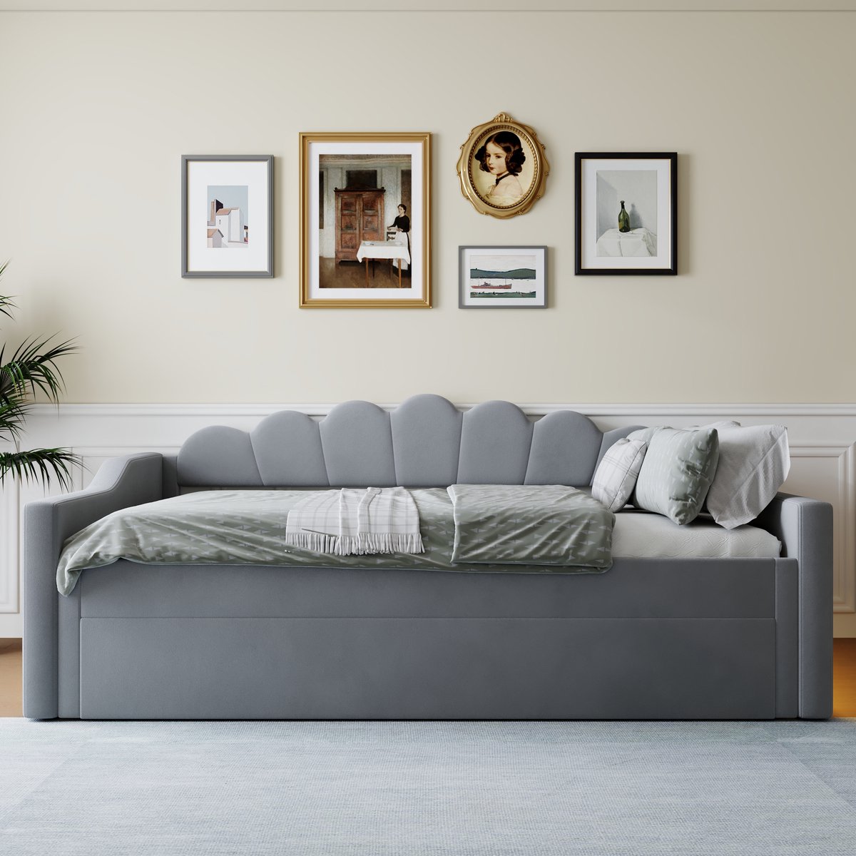Merax 140 x 200 cm slaapbank - met LED-verlichting en uitschuifbaar bed - grijs