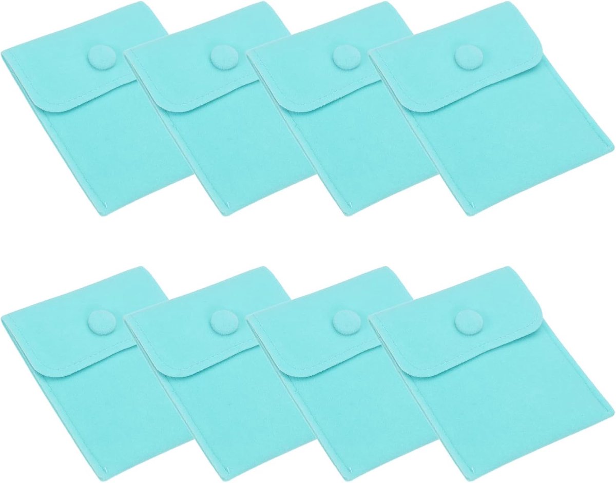 9x4 inch sieraden zakje - 8 stuks zachte fluwelen zakjes - met drukknop - draagbare opslag voor ringen ketting armband oorbel horloge - blauw