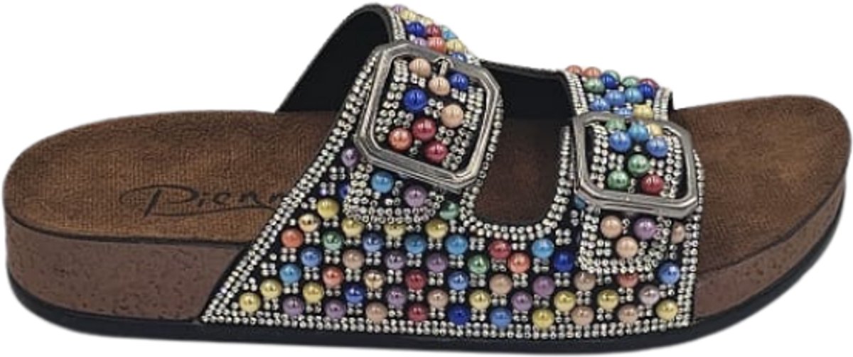 Berussa-Pienn Luxury-Dames Sloffen- Dames Slippers - Luxe Glinsterende Stenen - Dubbele Gesp - Anatomisch Voetbed -Zachte zool- Maat 36-40 - Handgemaakt in Turkije