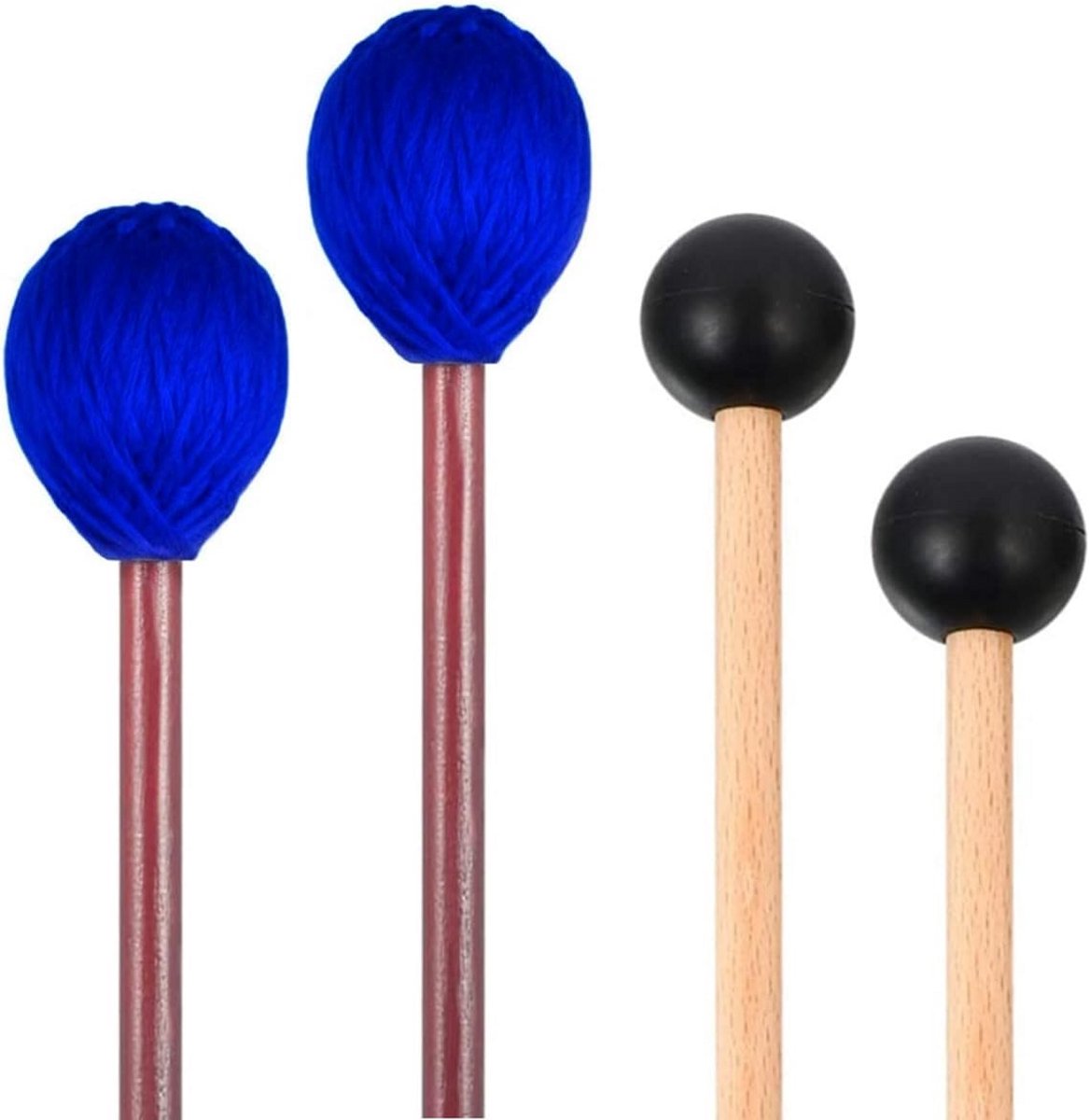 Marimba Mallets Set: 2 Paar Garens en Rubber Hamerkoppen met Houten Handvatten
