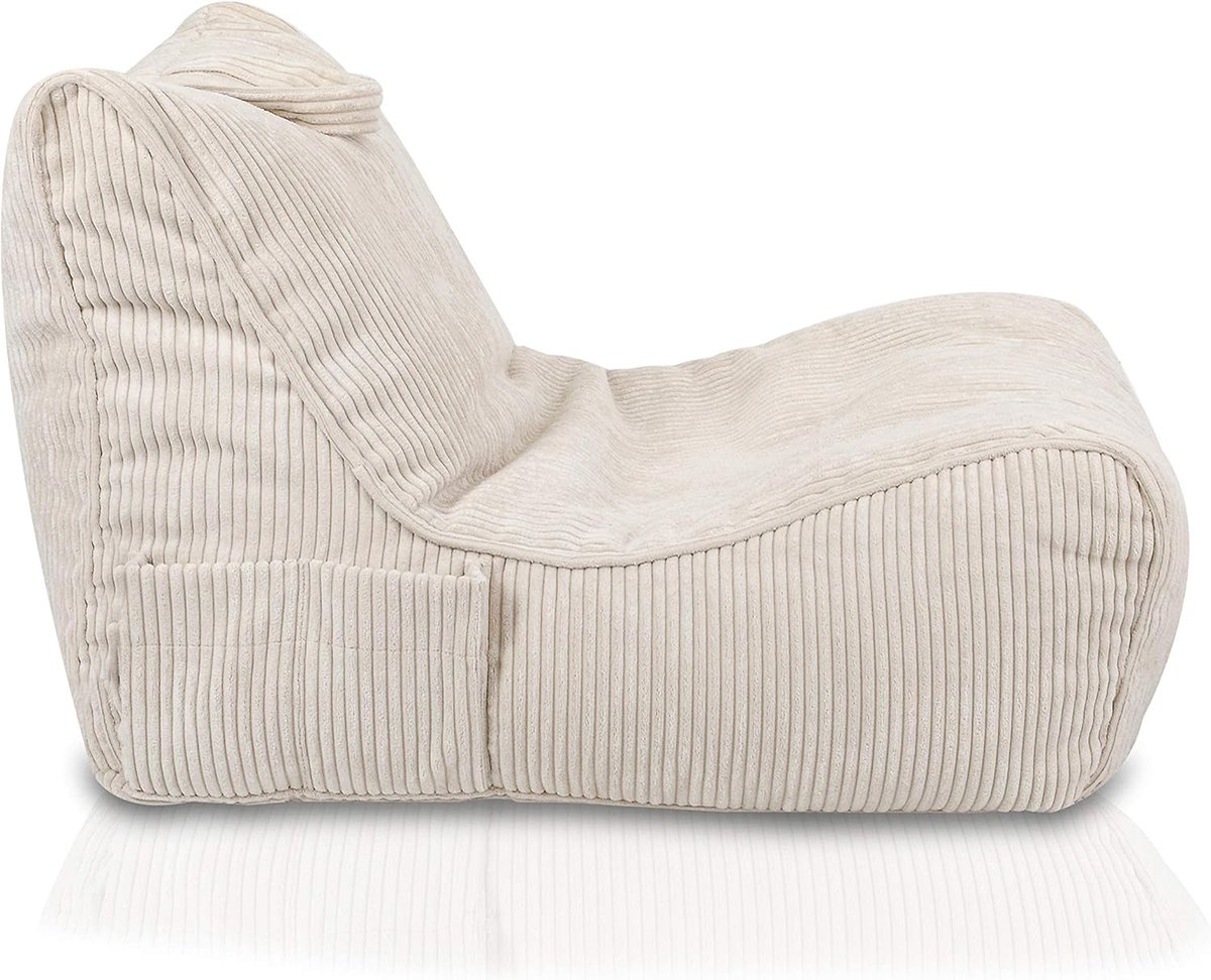 Flavio Poef Fluweel – Luxe Chaise Longue Zitzak Met Handvat & Opbergzak (Crème Wit - 80x60 Cm)