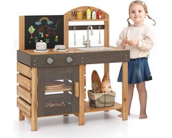 COSTWAY Houten Modderkeuken voor Kinderen - Outdoor Speelkeuken met Accessoires