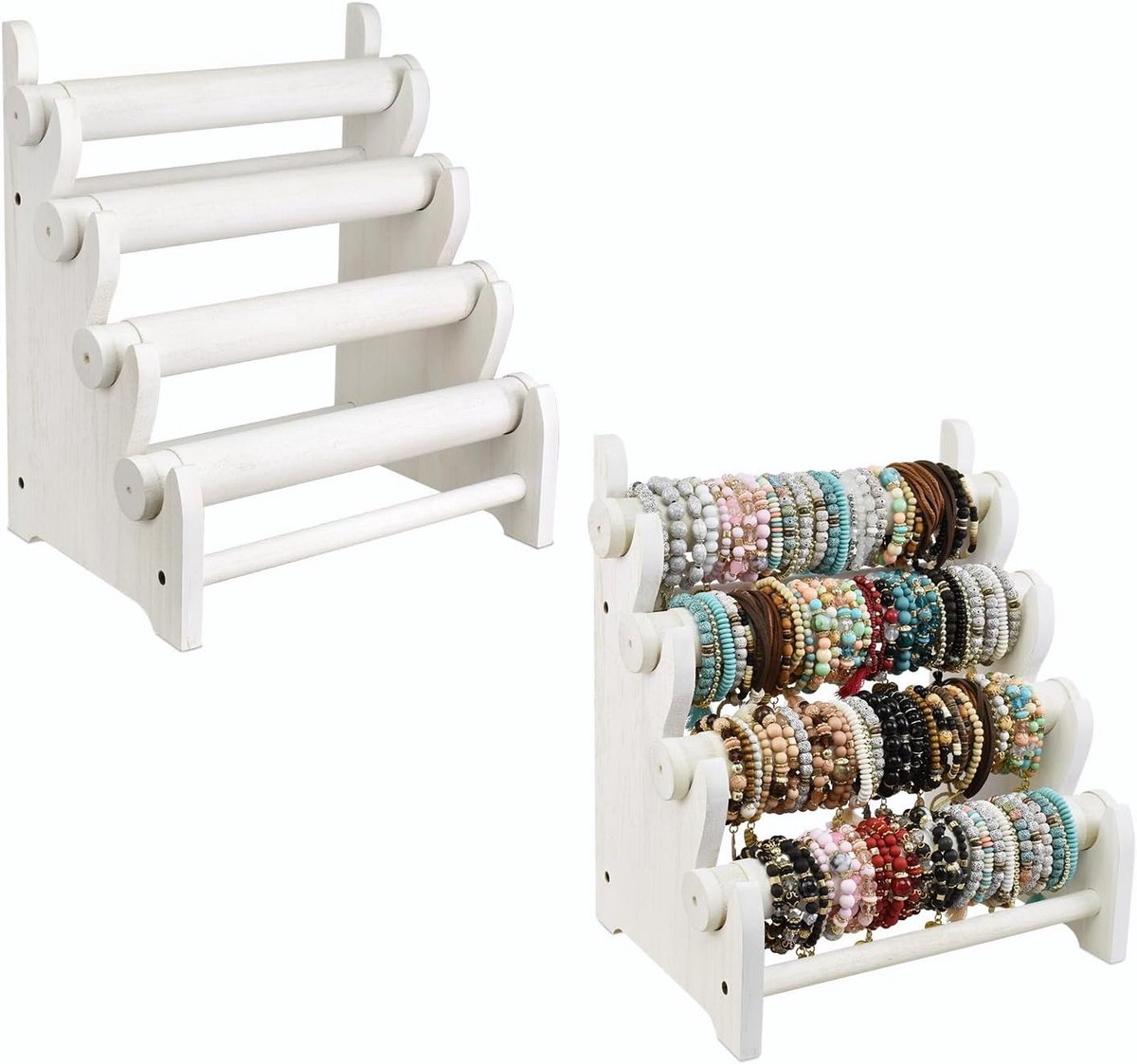 Houten Armbanden Display Stand 4 Laags voor Sieraden en Scrunchies