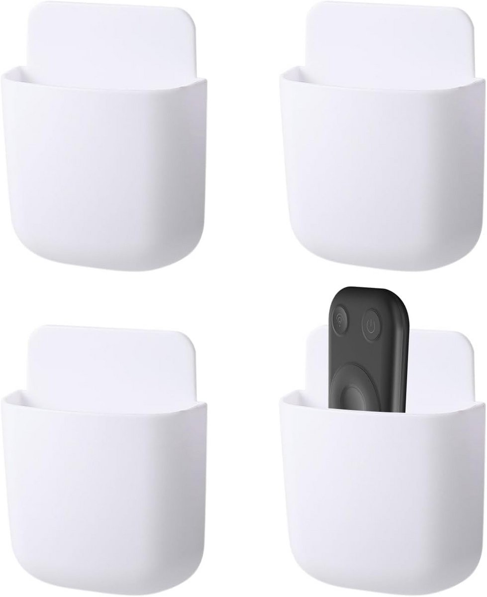 4x Universele Afstandsbediening Houder Wit - Wandmontage Opbergbox Organizer