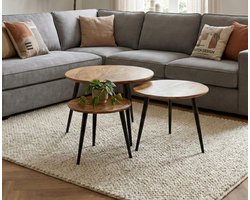 Salontafel Milo set van 3 rond mangohout - Naturel