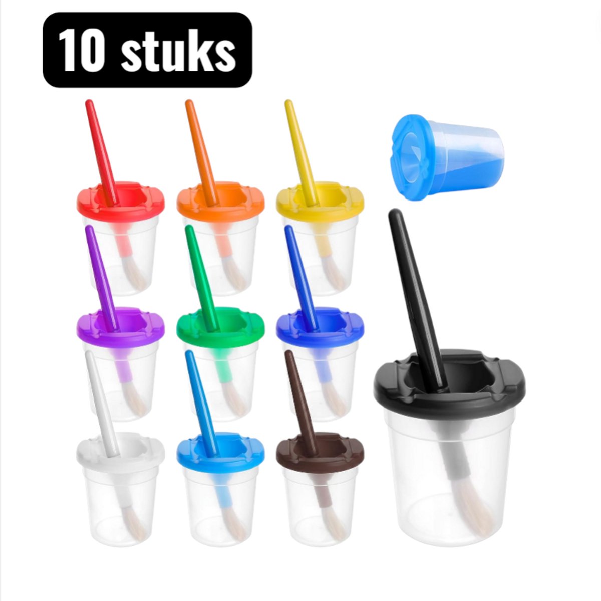 10 stuks - Penselen - Kleuren Verfpotjes Set met Penselen - Anti-Rol Ontwerp voor Kinderen - All-in-One Waterverf en Acryl Schilderen Set - Gemakkelijk Schoonmaken