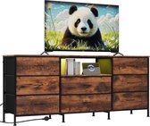 Meuble TV Commode - Meuble TV avec LED et 8 Tiroirs - Meuble TV 160 x 35 x 68 cm - avec Cadre en Acier & Panneaux de Particules - Grand Compartiment de Rangement pour Salon & Chambre à Coucher - marron