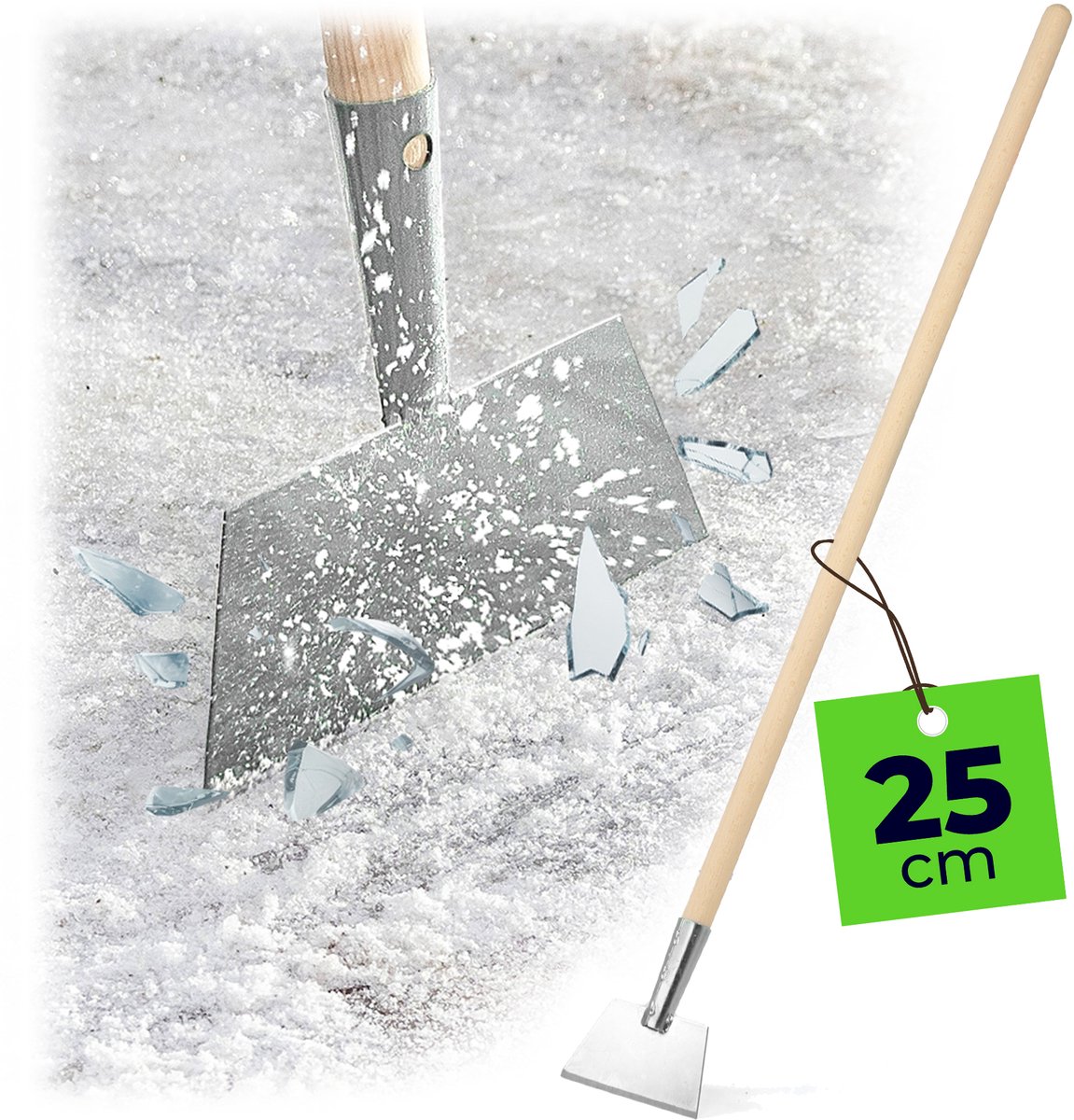 KADAX IJskrabber met aluminium kop, ijsstamper met houten steel, gereedschap voor het verwijderen van ijs, ijsschaar met aluminium beslag, lichte stootschaar (25 x 8 cm)