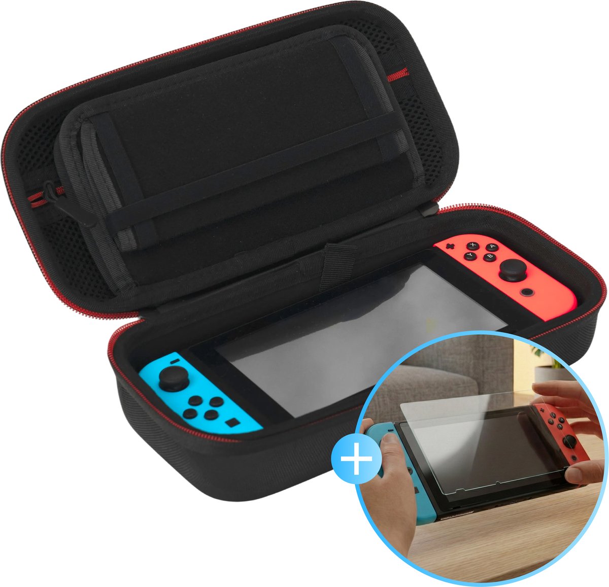 2BEFUN Case geschikt voor Nintendo Switch OLED - Incl. Screenprotector - Hoes - Beschermhoes - Opbergtas - Accessoires - Zwart