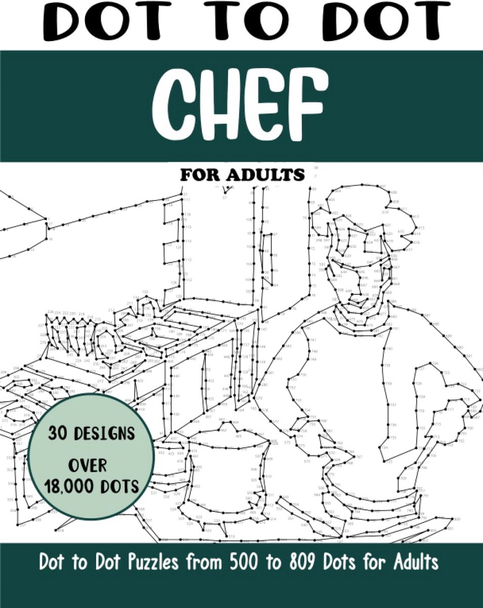 Punt tot Punt Puzzelboek voor Volwassenen: Uitdagende Chef Themapagina's