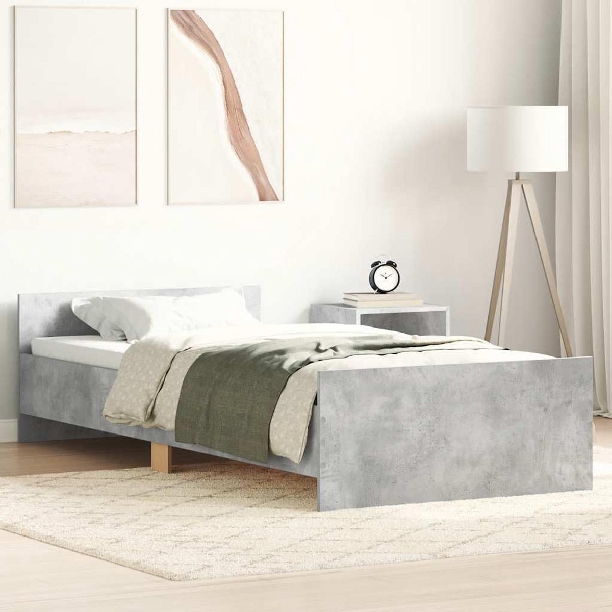 Eenpersoons Bedframe 90x200 cm in Beton-Grijs Hout