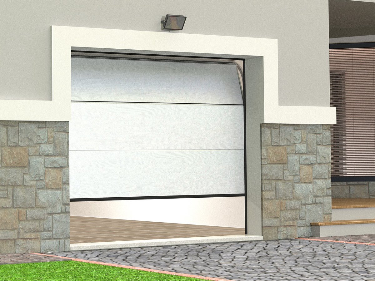 Vente-unique Sectionale garagedeur houteffect wit met motor - PRIETA L 243 cm x H 199 cm x D 4 cm