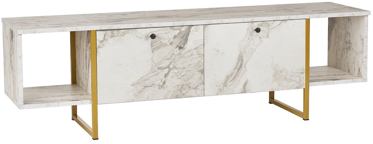 Skye Decor , Tv-standaard, Vg30-Ge, Gemelamineerde spaanplaat, Wit & Goud, 160 x 40 x 47,6 cm