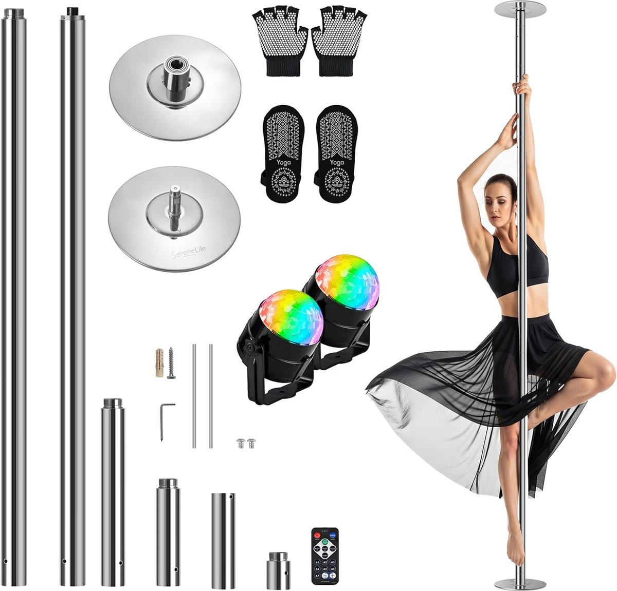 Professionele Spinning Danspaal met Verlichting - Draagbare Fitnesspaal 45mm