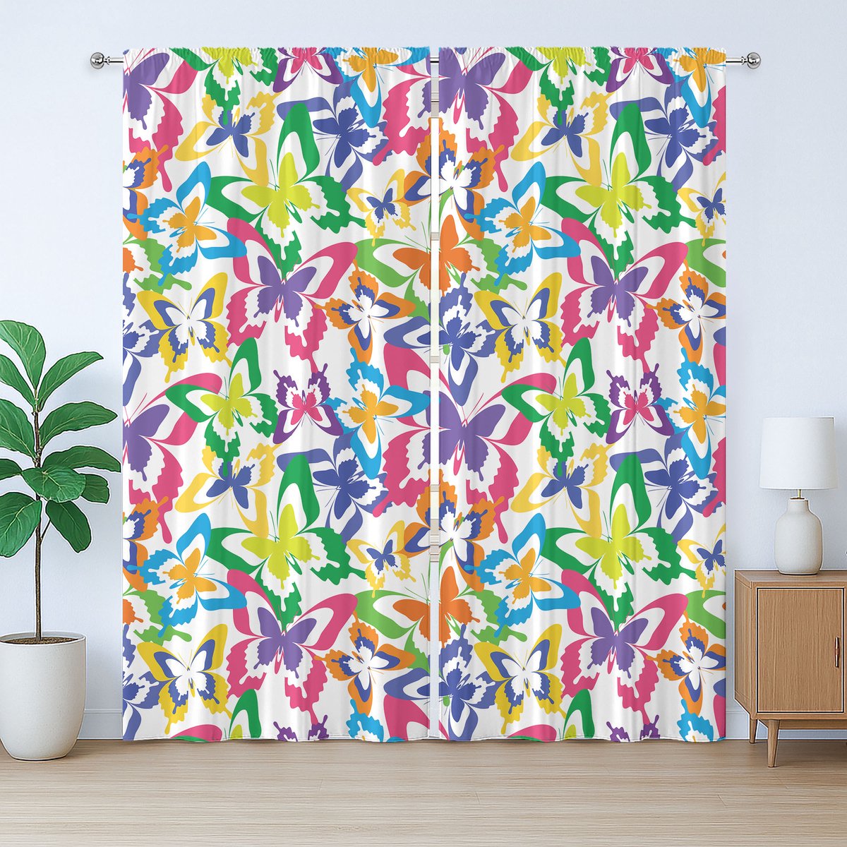ABAKUHAUS Kleurrijk rustiek gordijn, Movement Lifestyle Art, met lussen en haken voor de woonkamer, 280 x 175 cm, wit meerkleurig