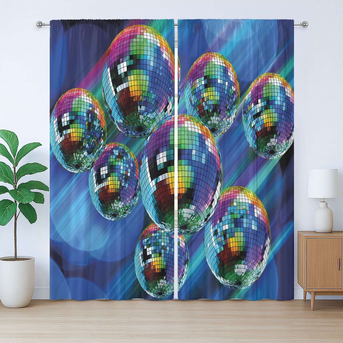 ABAKUHAUS Feestgordijn in rustieke stijl, kleurrijk discoclubgordijn, slaapkamergordijn met lussen en haken, 280 x 225 cm, veelkleurig