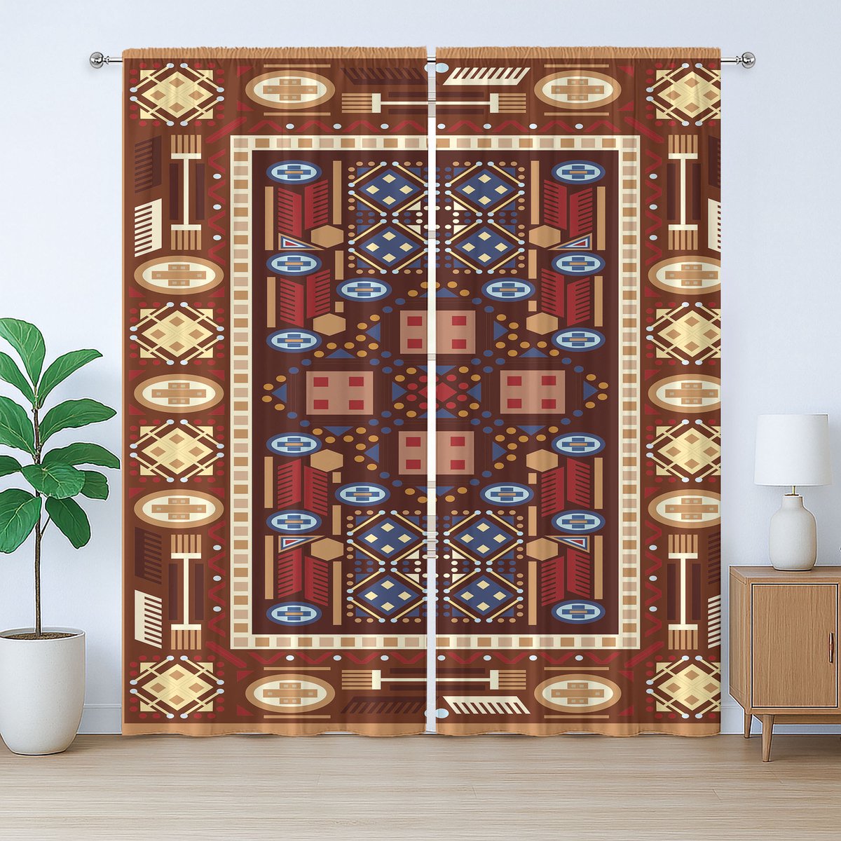 ABAKUHAUS Rustiek gordijn uit het Midden-Oosten, ruitvormig ontwerp, met lussen en haken voor de slaapkamer, 280 x 225 cm, meerkleurig