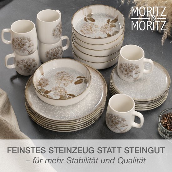 Moritz & Moritz BLOSSOM 24-delig Serviesset 6 Persoons Grijs - Porselein Koffieservies met Borden, schalen en Kopjes — afbeelding 5