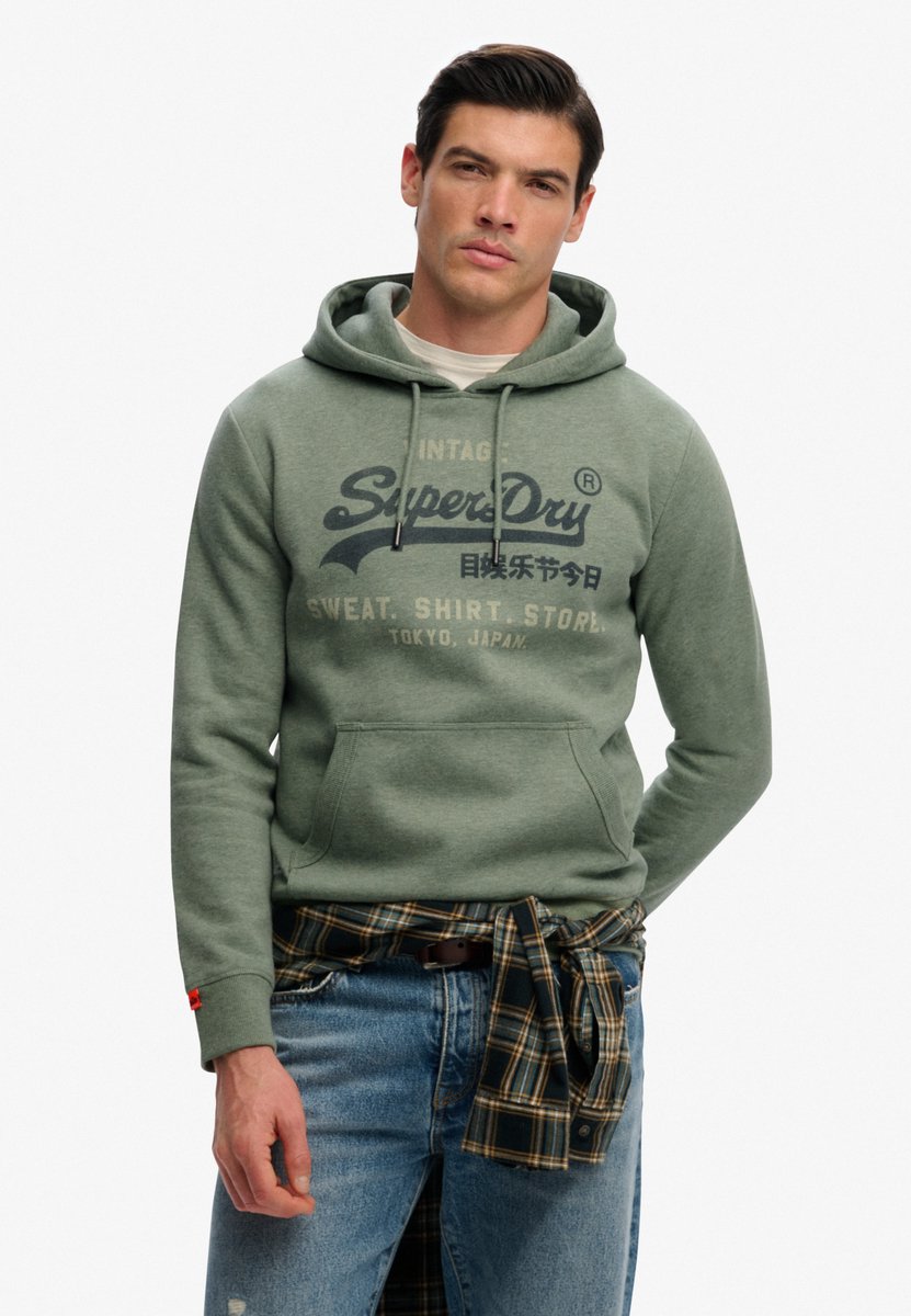 Superdry Heritage hoodie met Vintage logo en relaxte pasvorm Heren Hoodies Groen