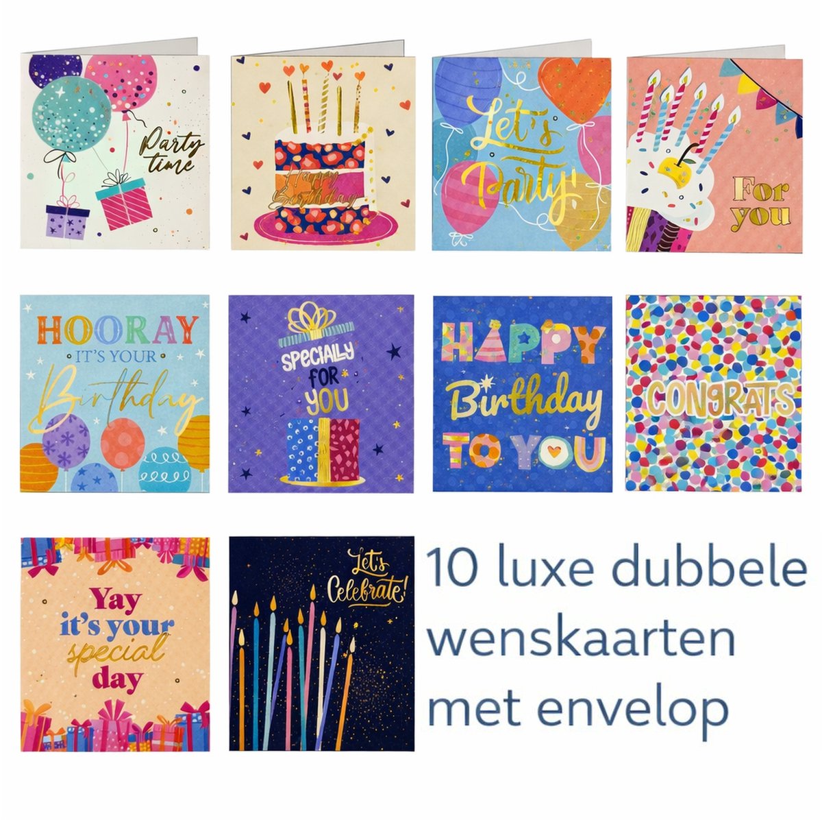 10 Verschillende Luxe Dubbele Wenskaarten Met Envelop – Goud & Zilver Details – 3D Effect