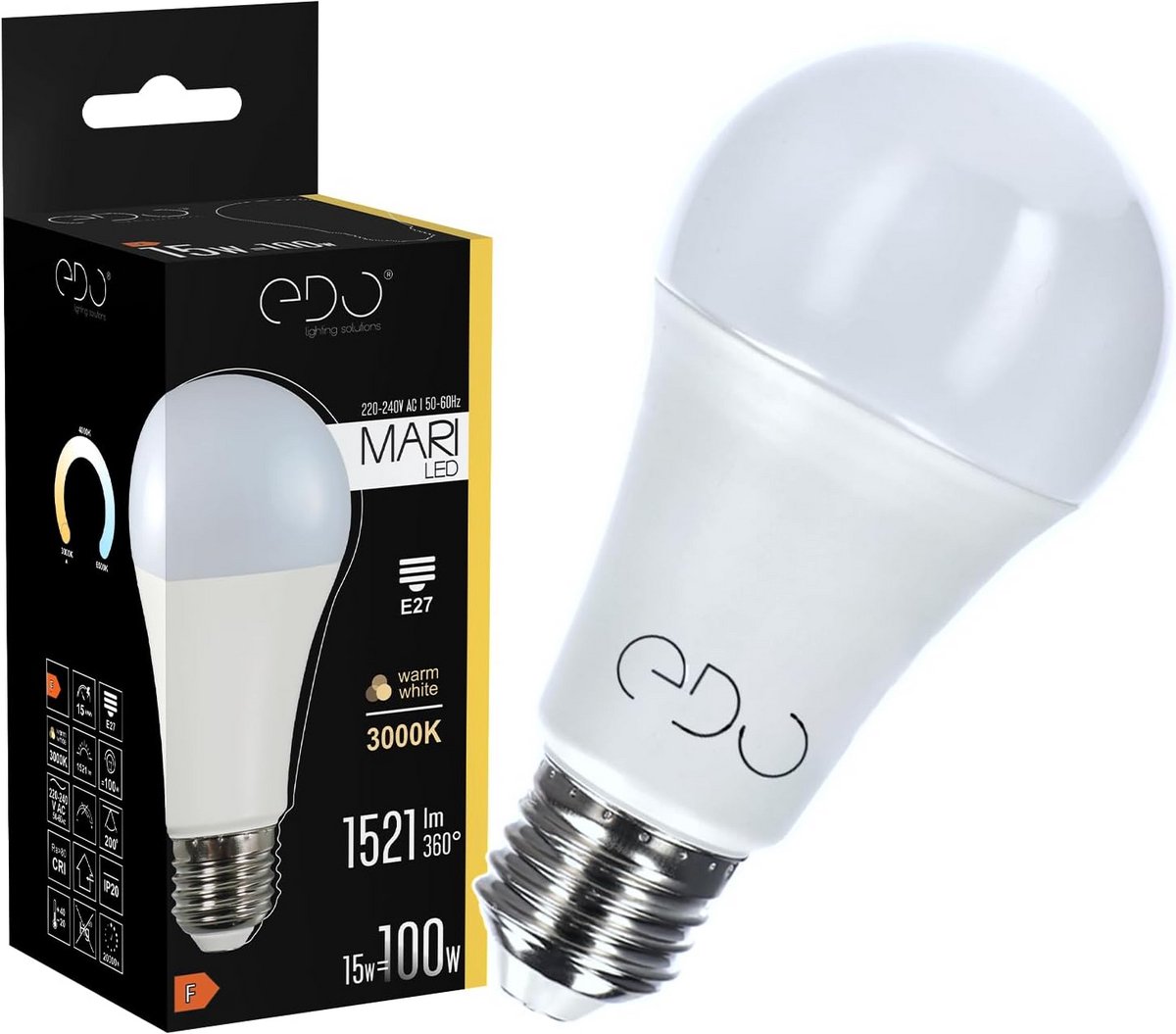 Krachtige 15W LED Gloeilamp E27 Warm Wit Licht 1521 Lumen