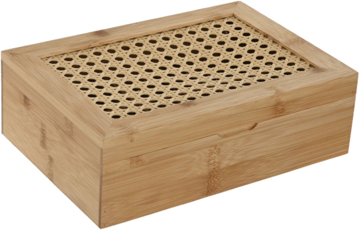 ITEM Theedoos bamboe - 6-vaks - bruin- hout - 24 x 17 x 8 cm - theezakjes opbergen