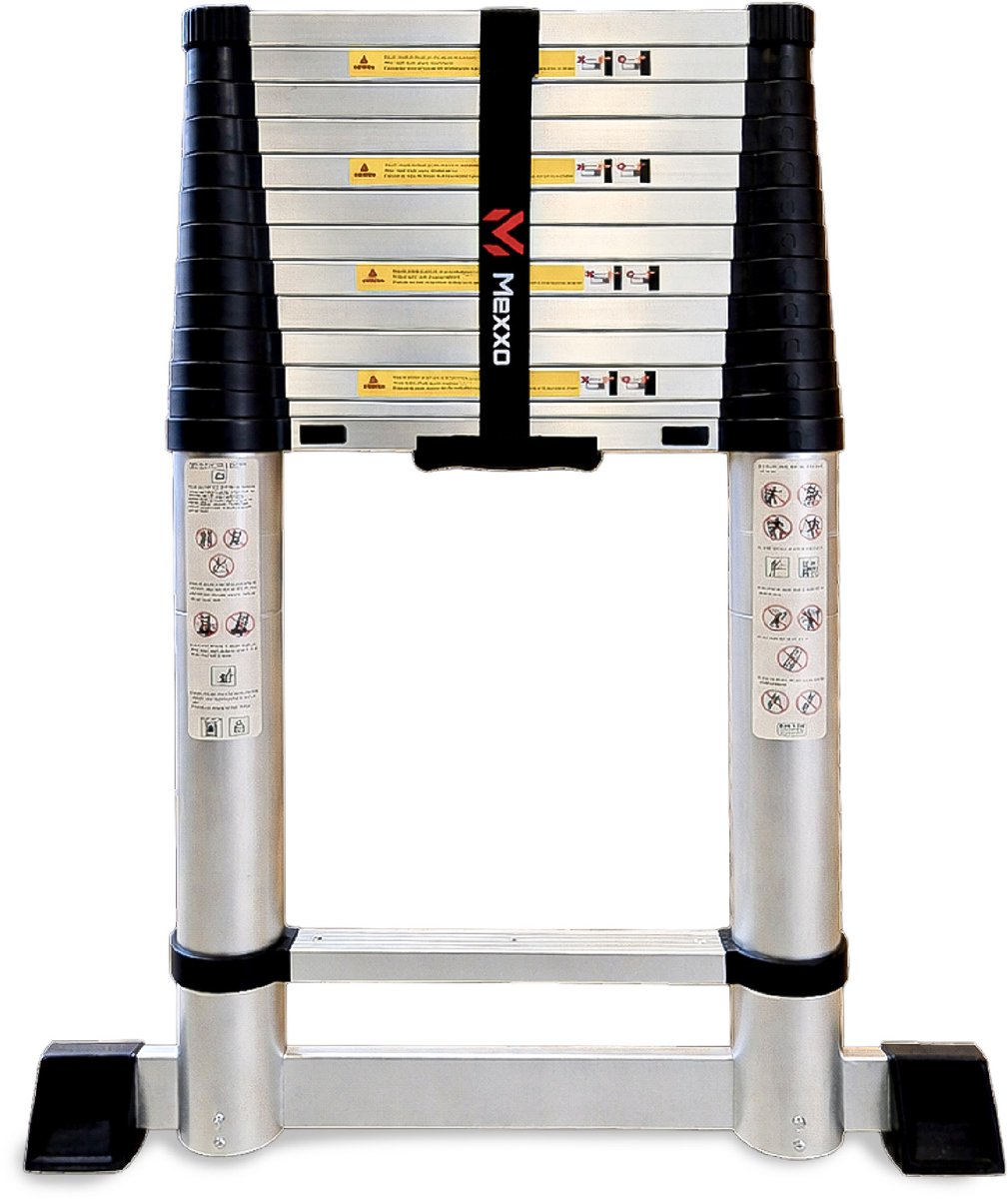 Telescopische ladder – Telescoopladder aluminium – Maximale hoogte 5,40 meter – Telescoopladder met stabilisatiebalk – Mexxo