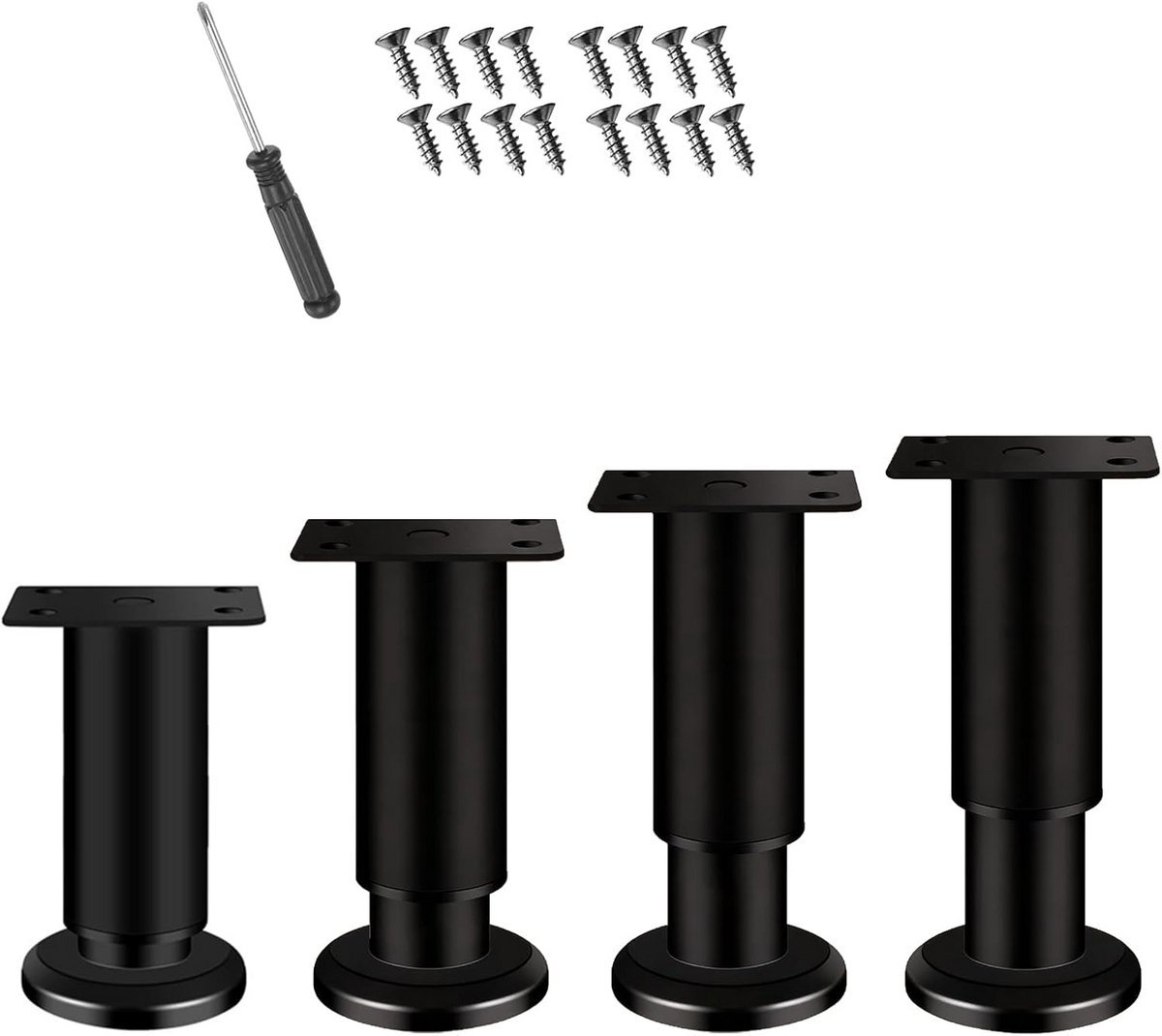 4 Stuks Verstelbare Metalen Meubelpoten Zwart - Zwaar Belastbaar voor Tafel, Bed, Bureau en Kast
