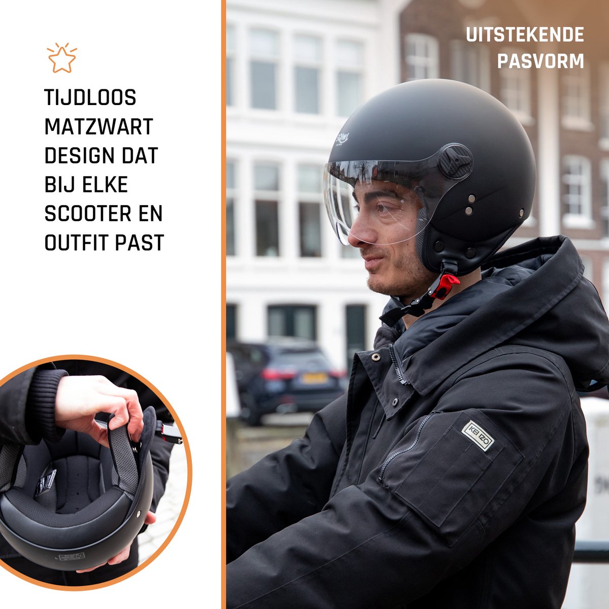 SQIWI Urban Scooterhelm - M - Fashion Jethelm met Vizier - Motorhelm - Geschikt voor Vespa, Scooter, Brommer, Motor en Snorfiets - Mat Zwart – foto 8