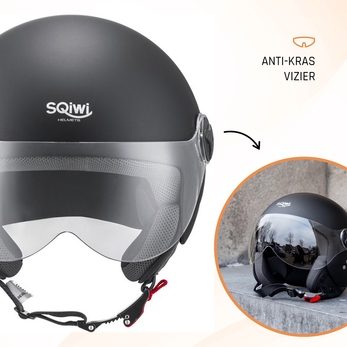 SQIWI Urban Scooterhelm - M - Fashion Jethelm met Vizier - Motorhelm - Geschikt voor Vespa, Scooter, Brommer, Motor en Snorfiets - Mat Zwart – foto 2