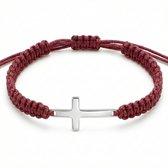 Verstelbare Armband Bordeauxrood met Zilverkleurig Kruis – Minimalistisch & Spiritueel Design voor heren en dames