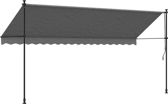 Auvent gris avec un bord ondulé et des poteaux de support.